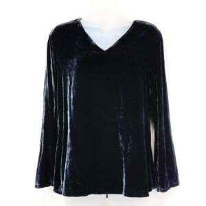 Compagnie Internationale Express Top Women's M Navy VTG Velvet Silk Blend V Neck